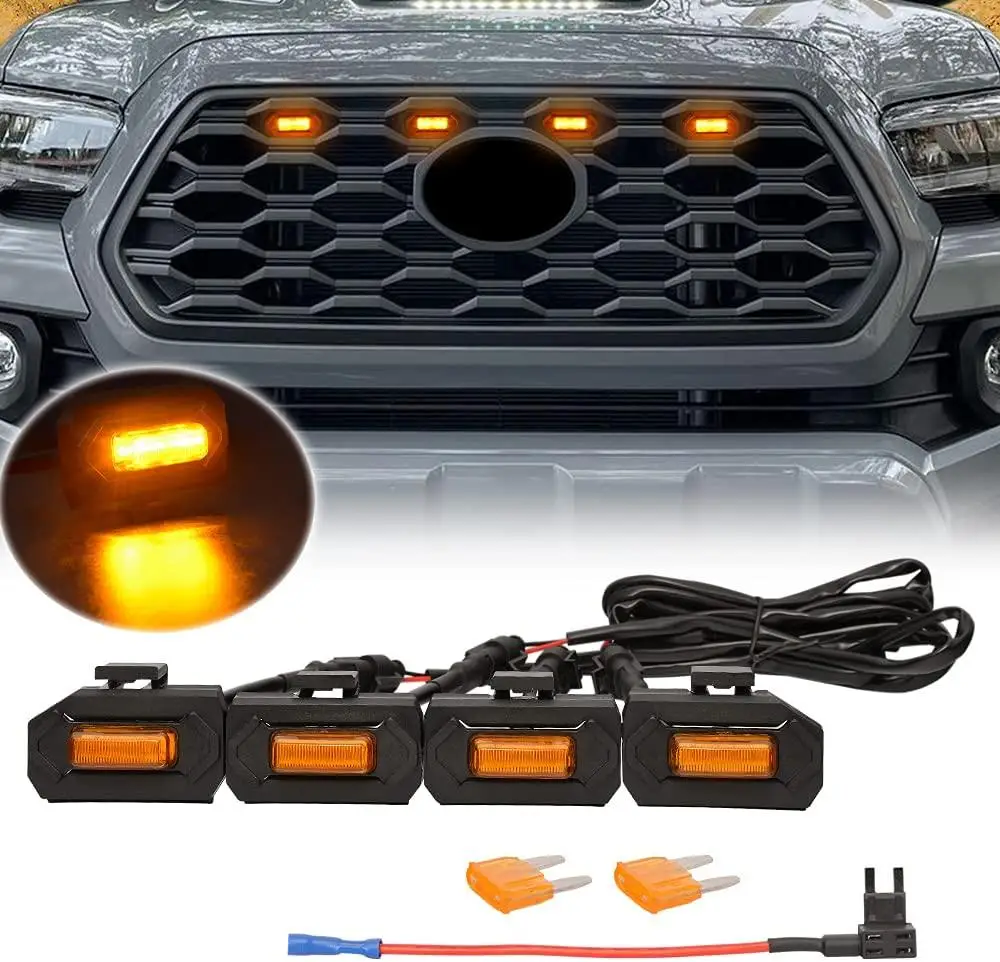 

4PCS LED Front Grill Lights for Toyota Tacoma Raptor TRD Off Road Sport 2020 2021 Led Light Warning Light External Grill Lamp