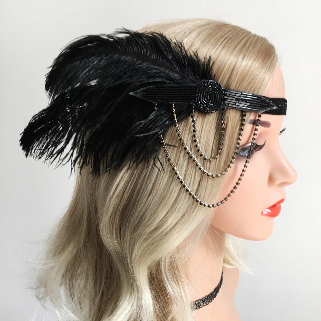 Повязка на голову ручной работы с перьями повязка хлопушкой и бусинами для