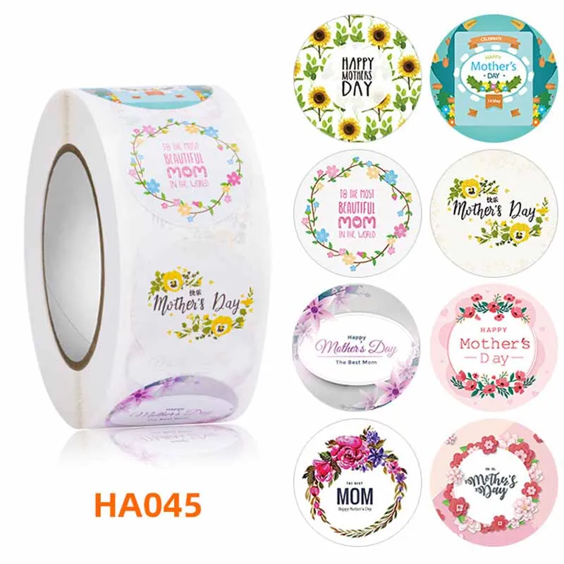 

2.5cm 500pcs Happy Mothers Day Gifts Label Sticker White Round Shape Sticker Sweet Floral Designs for Mom Gifts Wrap Label Tags