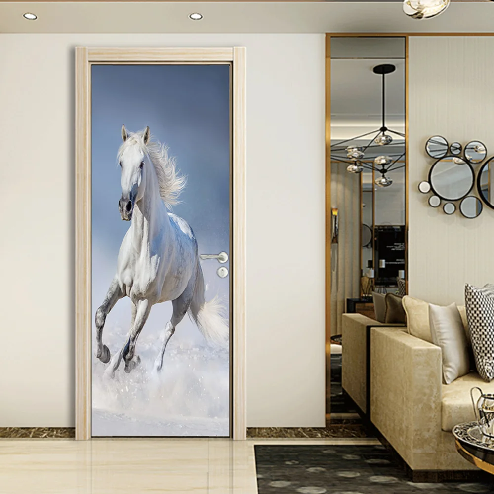 

2pcs in 1 Set 38.5cm 3D Door Shape Simulate Horse Sticker Self Adhesive PVC Wallpaper Removable Layout Accessories Waterproof