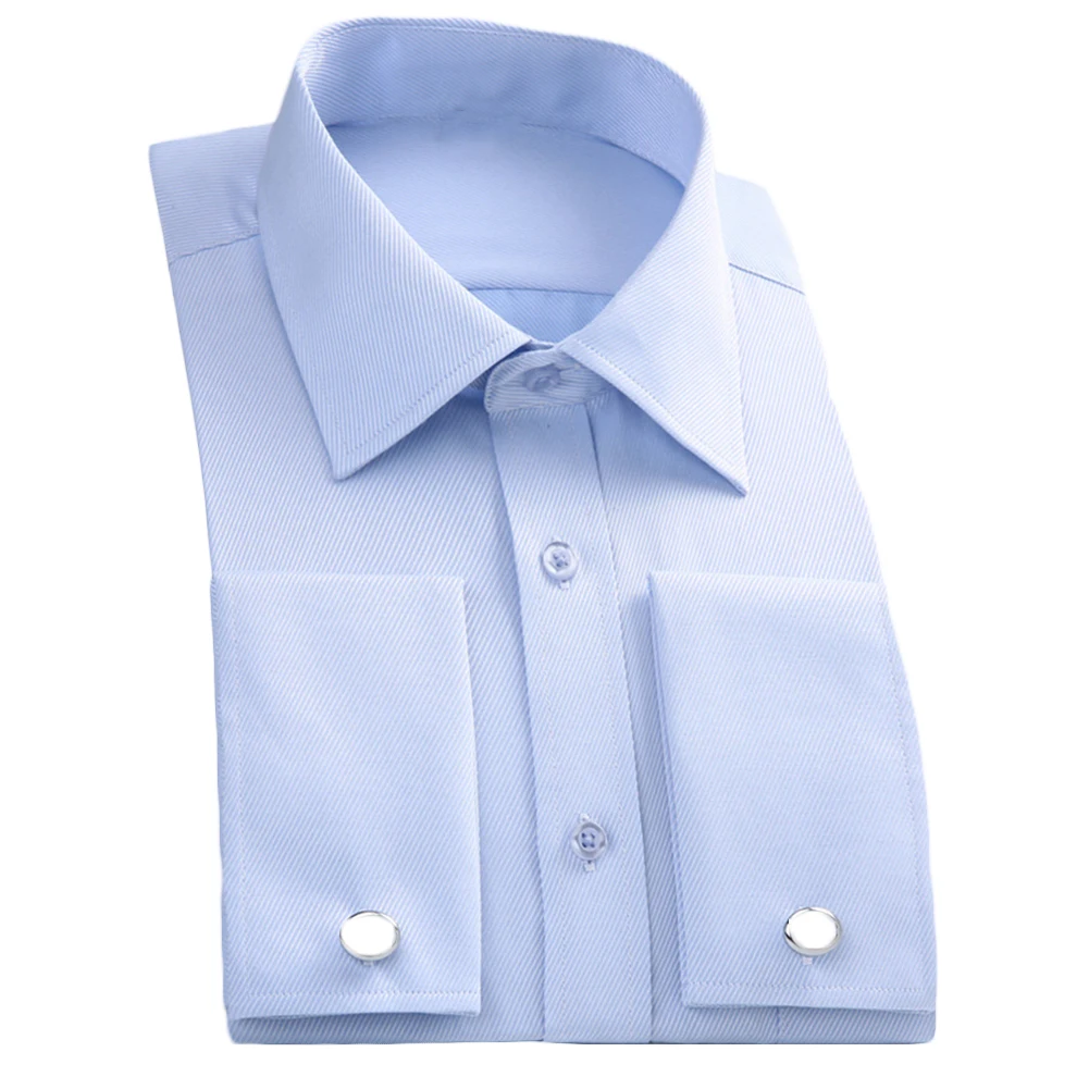 Мужская хлопковая деловая рубашка с французскими манжетами и длинными рукавами |