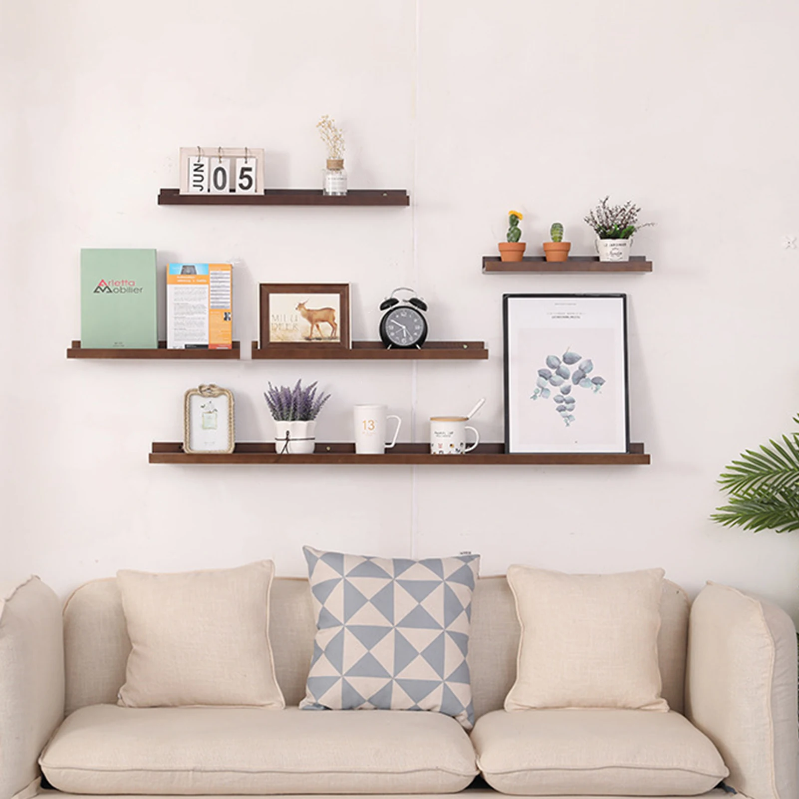 

2PCS Solid Wood Floating Shelves Wall Mounted Sets Ledge Wall Décor Makeup Organizer Shelves Storage Holder for Wall Art Display