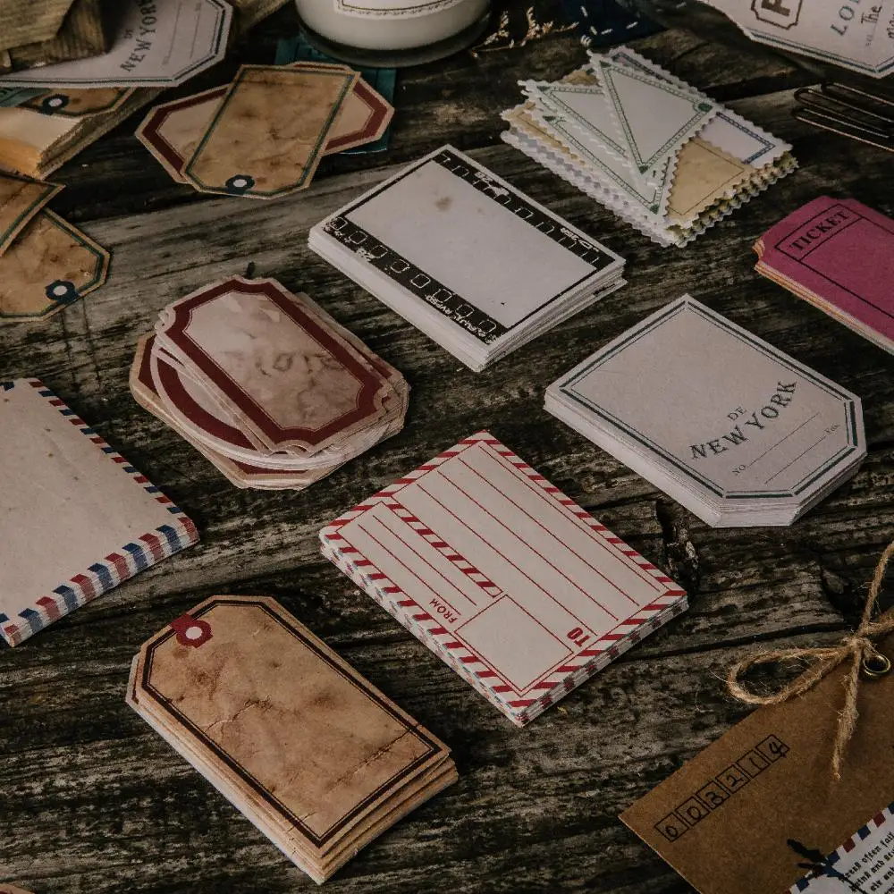 50pcs/pack Retro Old Object Series Decorative Stickers Scrapbooking Stick Writable Label Diary Album Stationery Vintage Sticker |