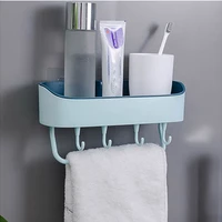 punch free wall mount hanging shelf double layer shower rack with toewl hook kitchen bathroom accessories hy