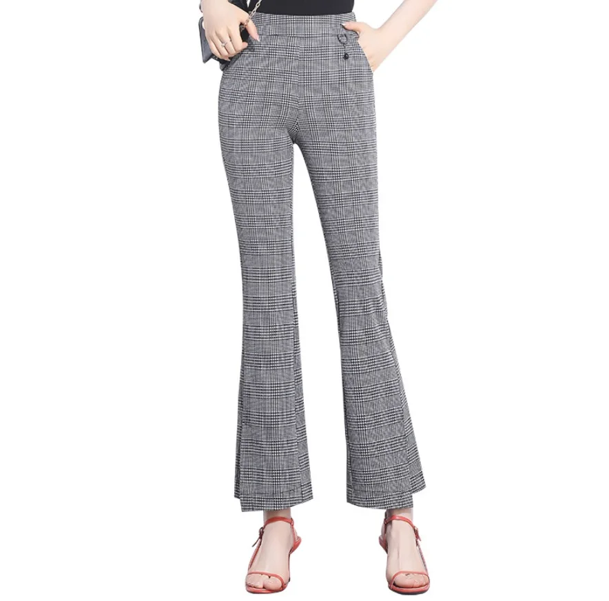 

TENTEN расклешенные брюки эластичные клетчатые брюки с высокой талией трусы с пуш-апом женские брюки с колокольчиком женские брюки с голенище...