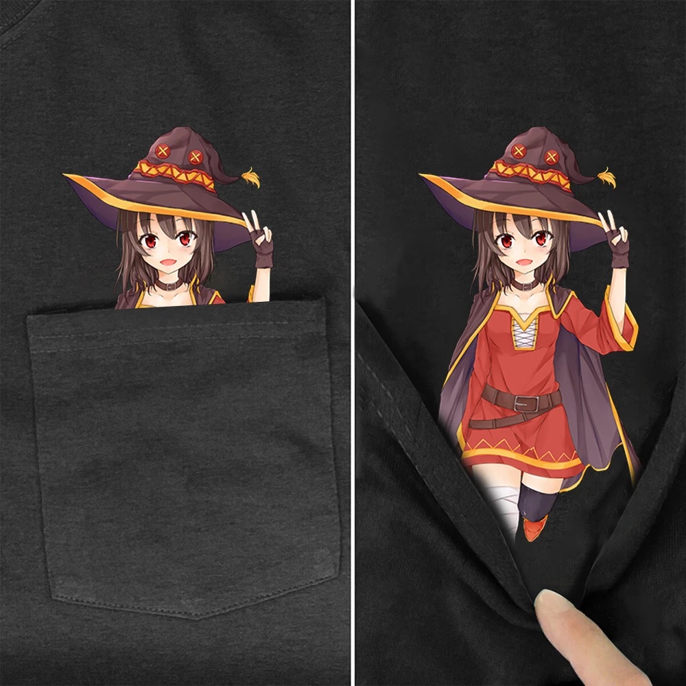 

CLOOCL Anime Megumin Konosuba Cotton T-Shirt Pocket Printed Shirt Casual Short Sleeve Round Neck Funny Cotton Tees Drop Shipping