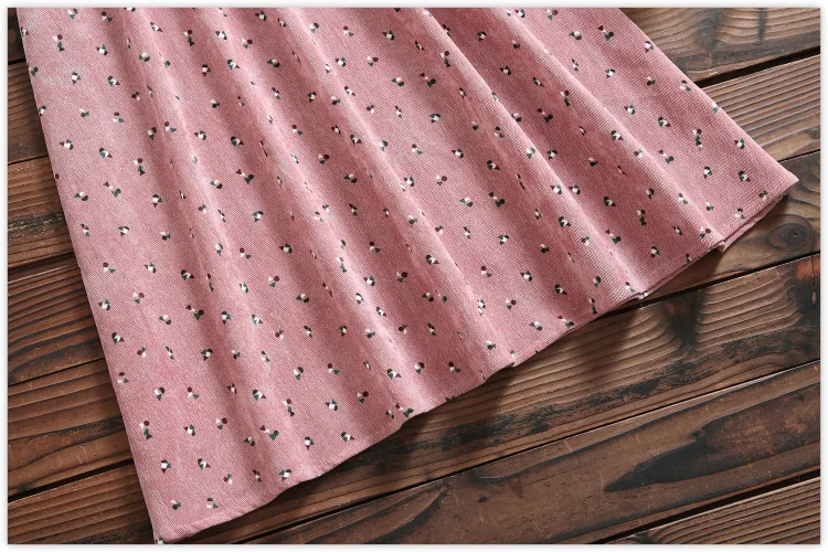 

New Autumn Women Dress 2020 Literary Corduroy Waist Slimming Mid-Length Mori Girl Retro Print Long-Sleeve Cotton Dress