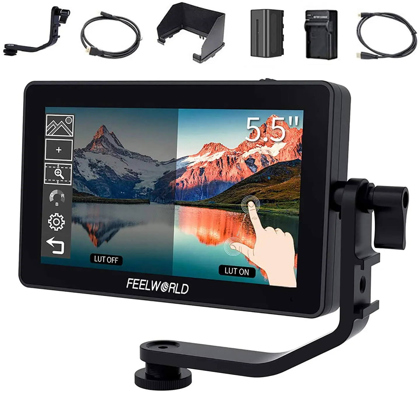 Kaufen FEELWORLD F6 Plus 5,5 Zoll DSLR Kamera Feld Touch Screen-Monitor Mit HDR 3D Lut Kleine Volle HD 1920x1080 Mit Batterie + Ladegerät