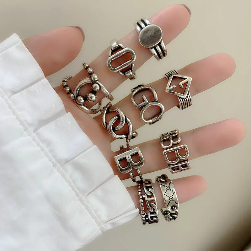 Кольцо женское/Мужское AOMU серебристое регулируемое в стиле ретро | Украшения и