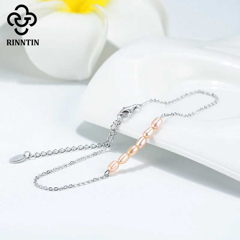 Rinntin 925 пробы серебряный браслет круглой формы дизайн розовый белый пресноводный