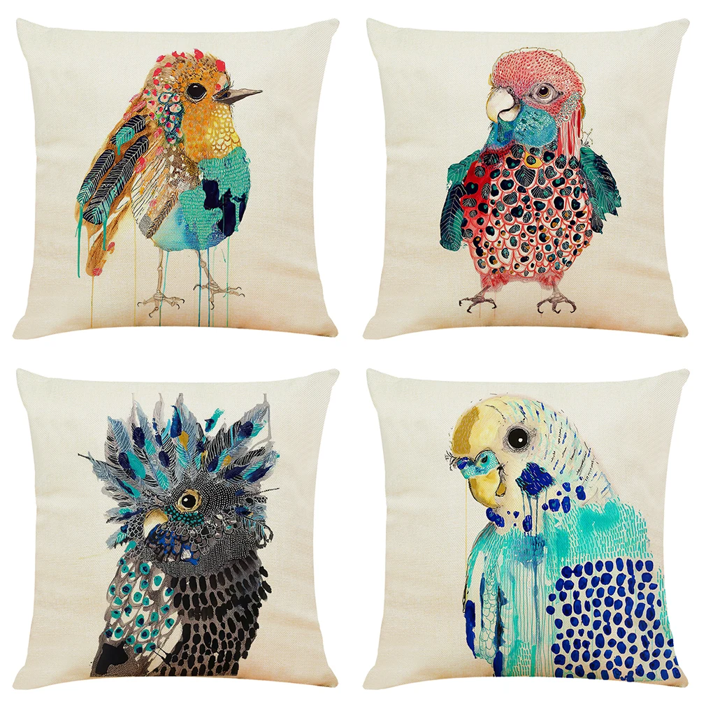 

Colorful Bird Cushion Cover Decorative Pillows Fashion Seat Cushions Home Decor Soft Flax Throw Pillow Sofa Animals Pillowcase