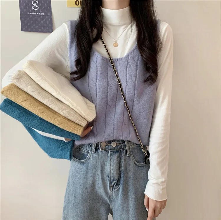 

Literary style suit women's autumn new half-high collar sweater Japanese vest vest foreign style aging two-piece tide