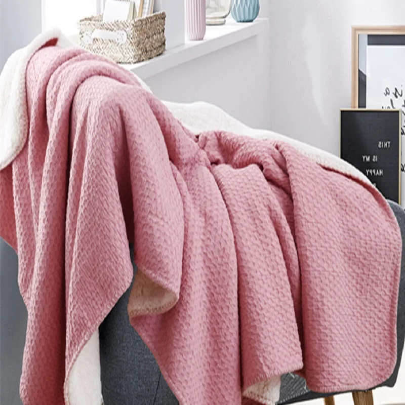 

Вафельный узор шерпа вязаный диван плед нитка одеяло Двухслойное Вязание Вязаные Одеяла Одеяло s для кровати Толстый Плед покрывало