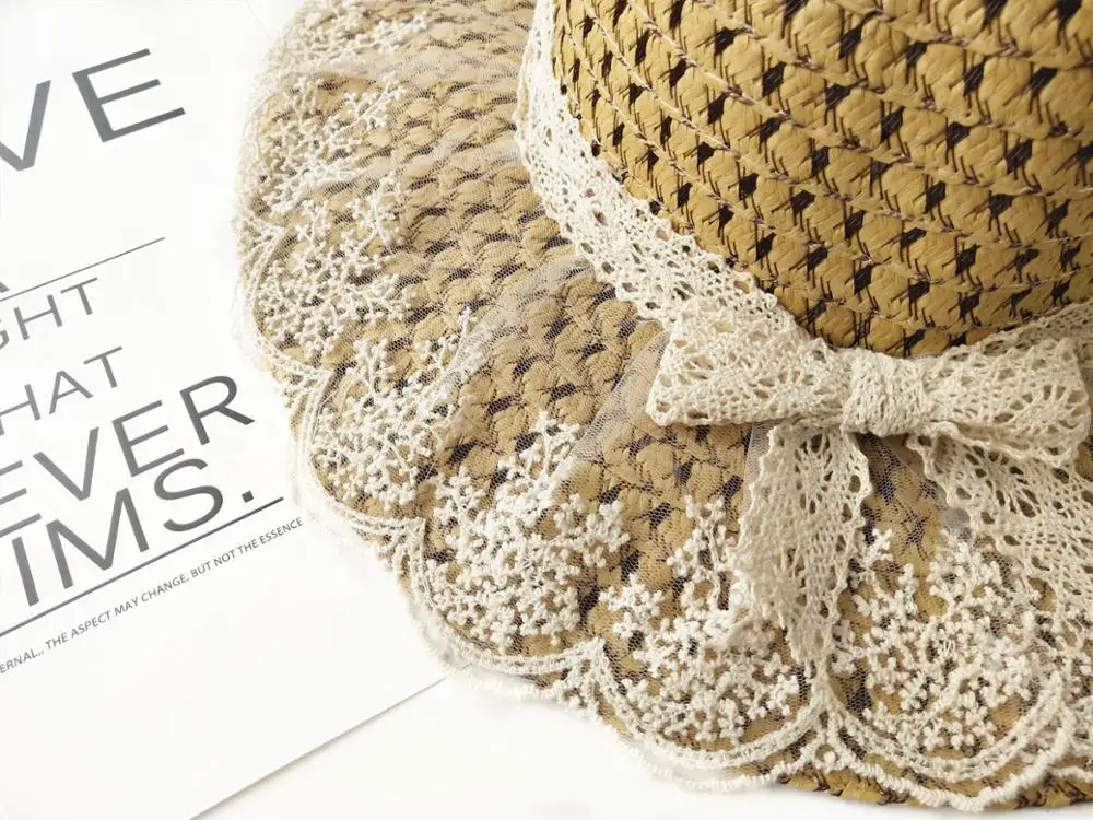 Панама с кружевом женская Соломенная цветочным рисунком вырезами для защиты от