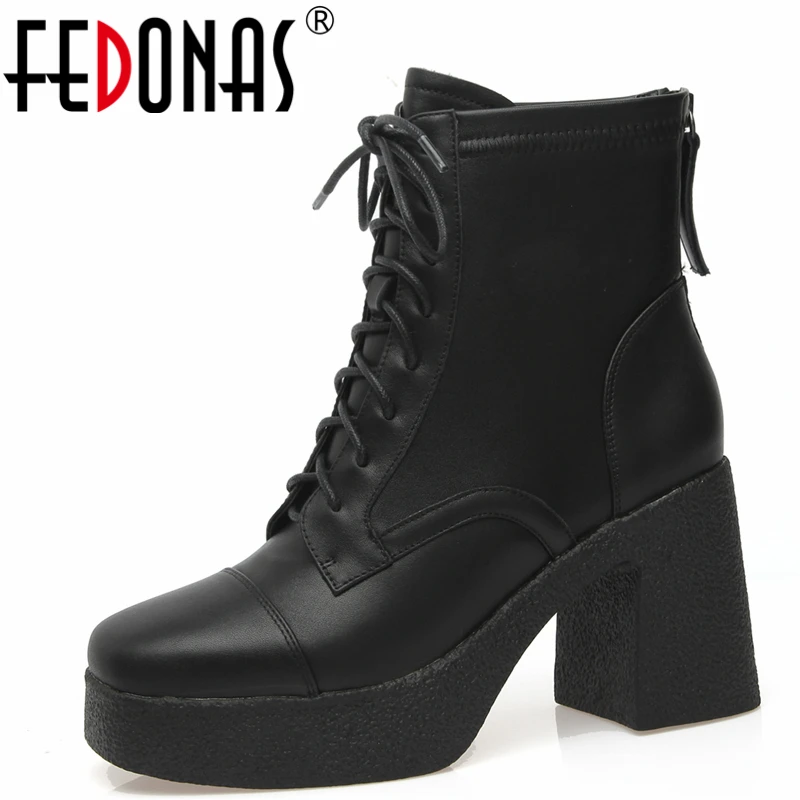 

FEDONAS High Heels Platform Women Ankle Boots Back Zipper Fashion Mature Office Casual Genuine Leather Shoes Woman Autumn Winter