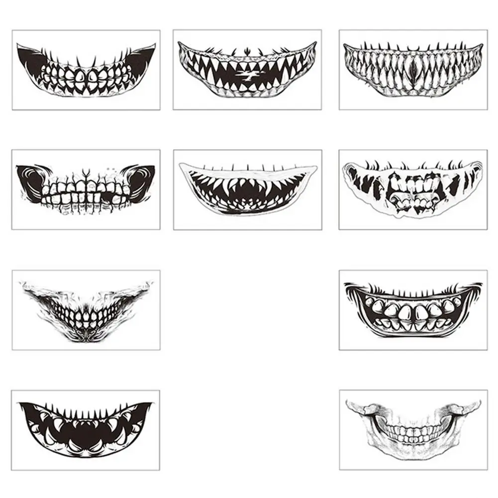 

10PCS Halloween Temporary Tattoo Stickers Mouth Tooth Cosplay Party Face Stickers Body Lip Painting Tattoo Stickers Funny Makeup