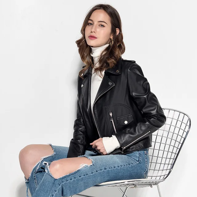 Женское мотоциклетное пальто из 100% натуральной овчины мягкая облегающая куртка