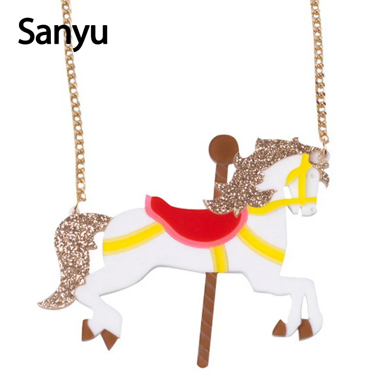 Хит продаж круглая акриловая подвеска Merry Go Золотая цепочка блестящая пудра