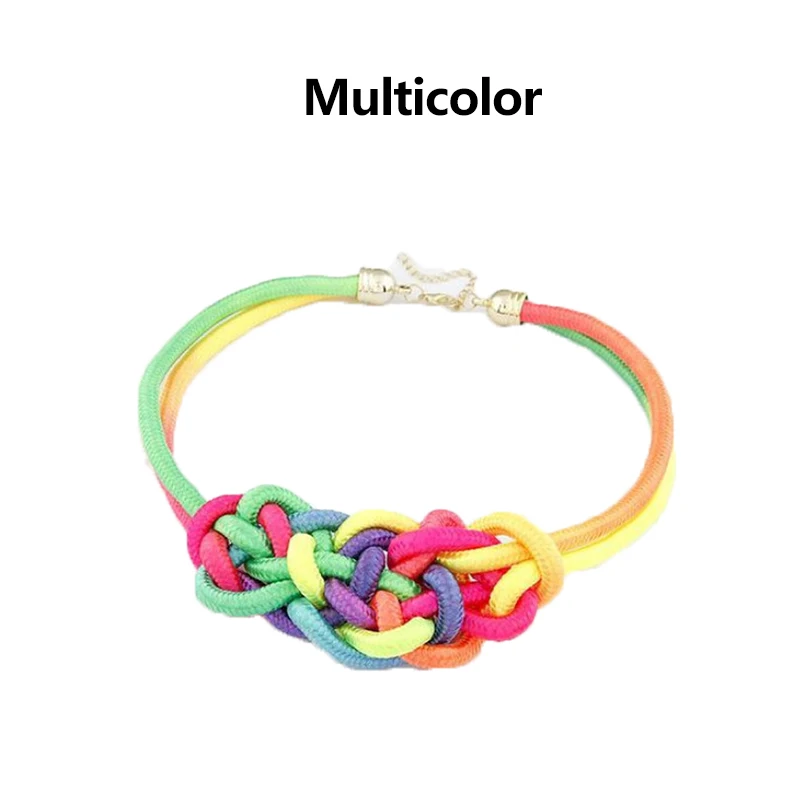 multicolor Новинка ручной работы тканый китайский узел из хлопчатобумажной веревки Флуоресцентный цвет ожерелье ручной вязки многоцветные Подвески китайские узлы - Окраска металла: multicolor