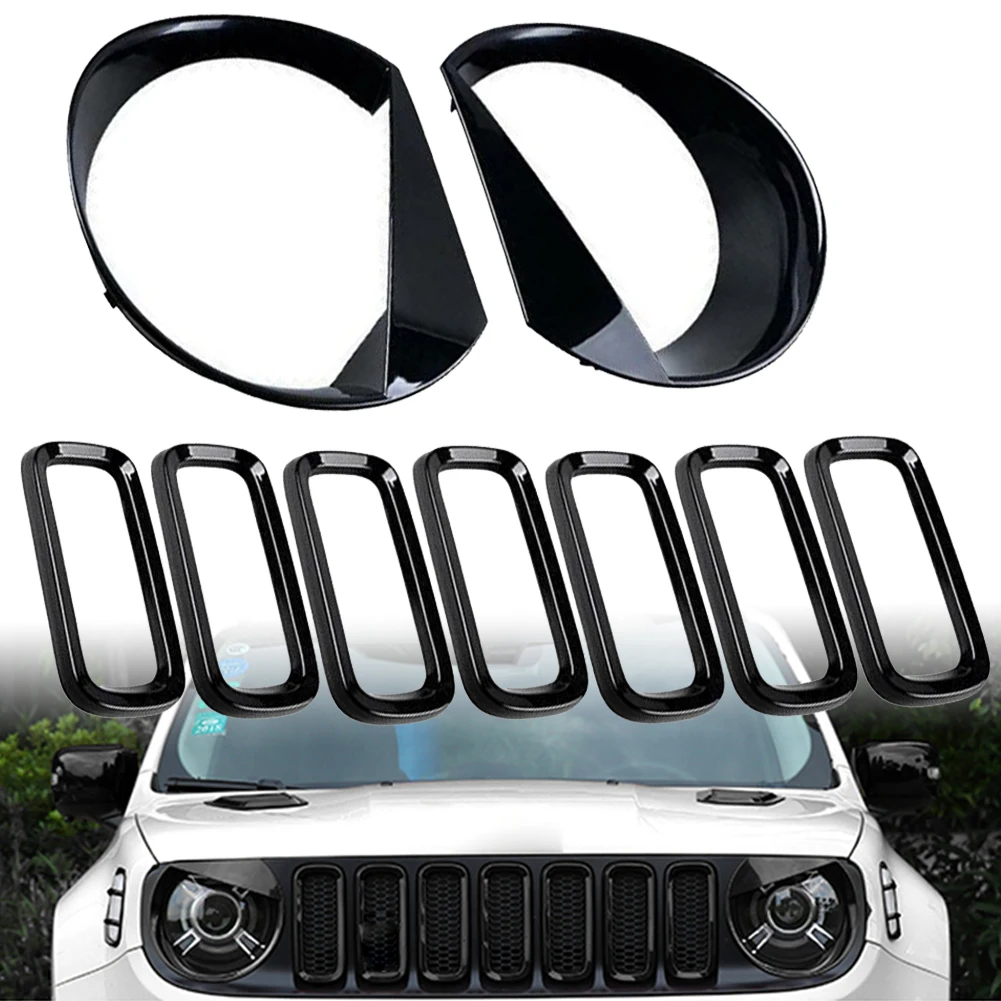 Передняя Решетка Вставка + Angry Eyes фары Ободок Крышка для 2015-2018 Jeep Renegade | Автомобили