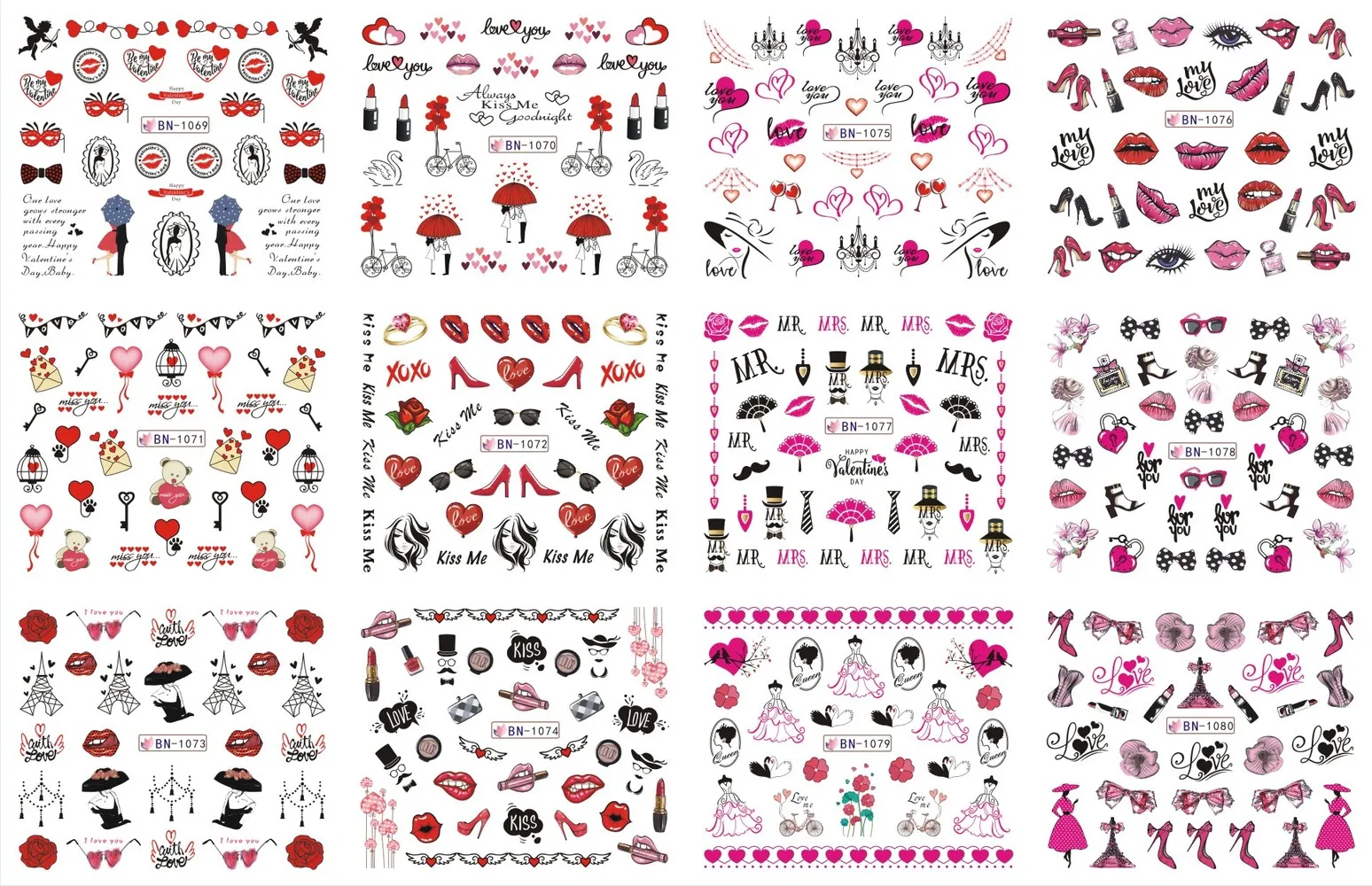 12 шт. наклейки для ногтей слайдеры Любовь Слово сердце буквы дизайн Водные