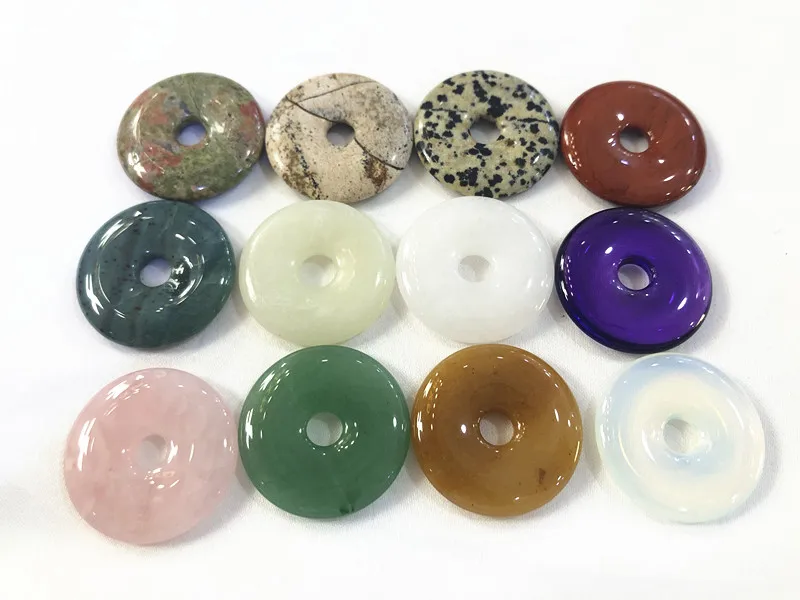 

5pcs/lot 30mm donuts Assorted natural stone gogo donut charms pendants beads for jewelry making loose precious pendant