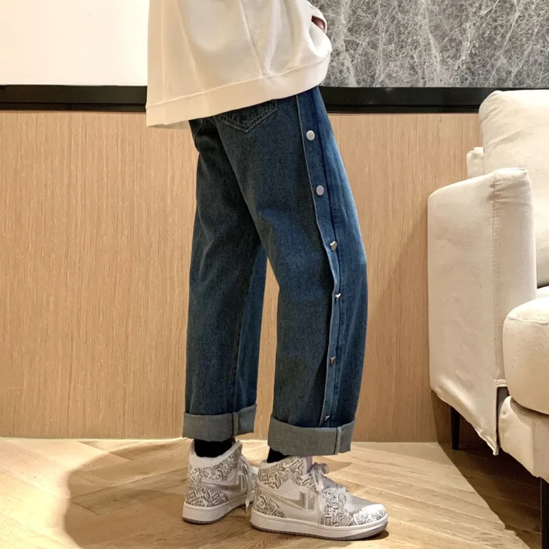 

Men's jeans 2021 spring and winter new solid color buttoned wide-leg jeans jeans loose casual fashion young men's clothing
