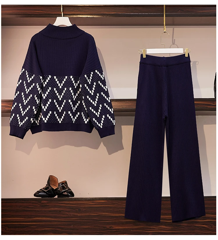 Женский трикотажный Костюм-двойка с высоким воротником и брюками |