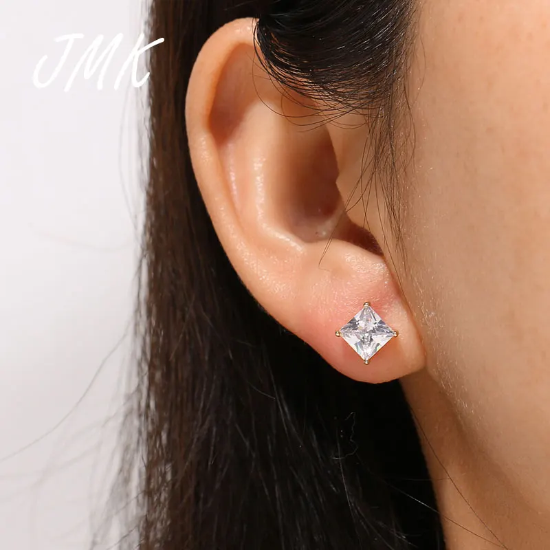 

JMK Korean Square Zircon Stud Earrings Simple Classic Anti-allergic Gold Crystal Minimalist Jewelry For Women Daily Party Gift