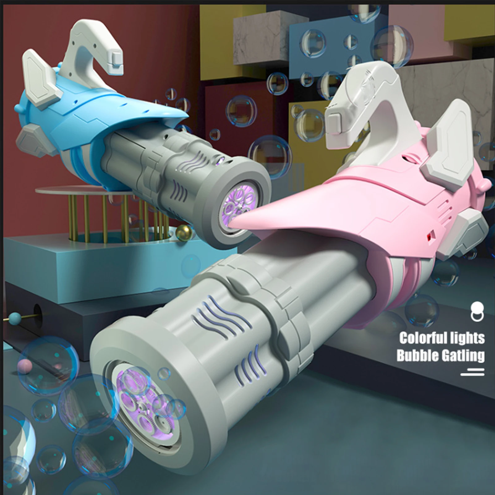 

Gatling Bubble Gun Toys Summer Automatic Soap Water Bubble Machine Bubble Blower Toy With Music Light For Children Gift