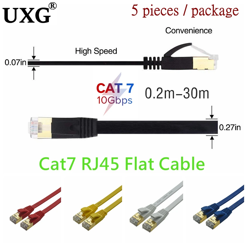 

5PCS Cat7 20cm 50cm 1m 2m 3m 5m 10m 15m 20m CAT7 Flat STP Ethernet Network CAT6A Cable Cord RJ45 Patch LAN For PC Router Laptop