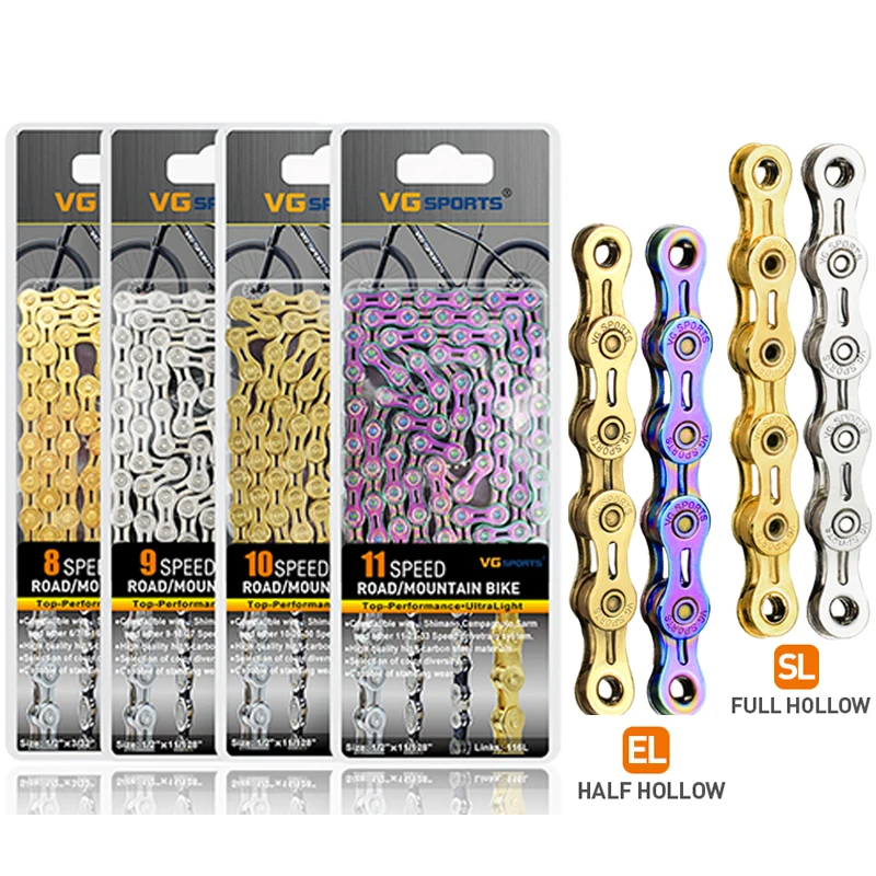 

MTB Road Bike 8 9 10 11 12 Speed Velocidade Chain Bicycle Chains Titanium Silver Half/Full Hollow Bike Chain Ultralight 116L