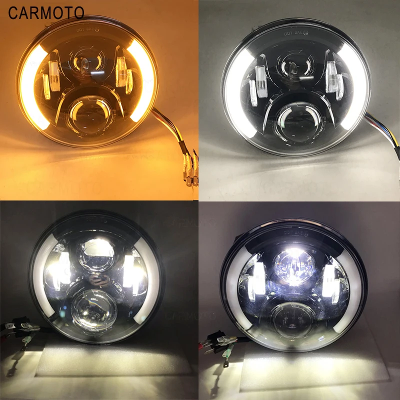 1pcs 7 Inch DOT SAE E9 Motorcycle Headlamp with angle eye Led Headlight 7inch housing bucket trim ring for Touring Electra Glide