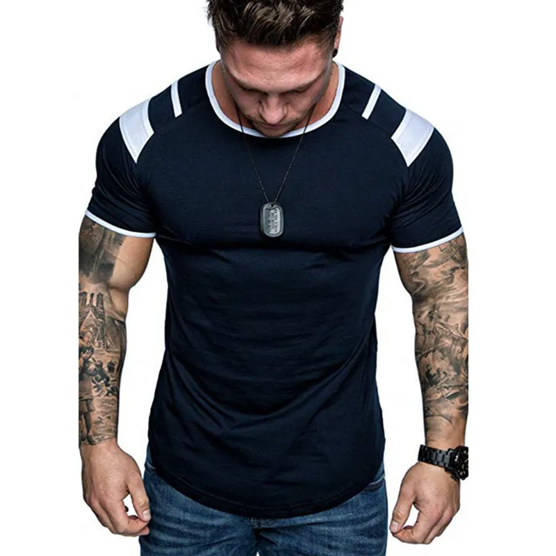 

Summer Splicing Short Sleeve Cotton T Shirt Men Casual O-Neck Hip Hop T-Shirt Male Loose Slim Fashion Tees Tops US Size M- 3XL