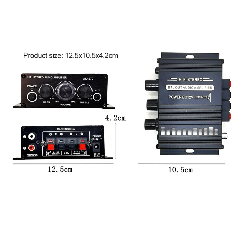 AK270 12V Mini HIFI Digital Stereo Audio Amplifier Karaoke Home Car Theater 2 Channel USB/SD AUX Input | Электроника