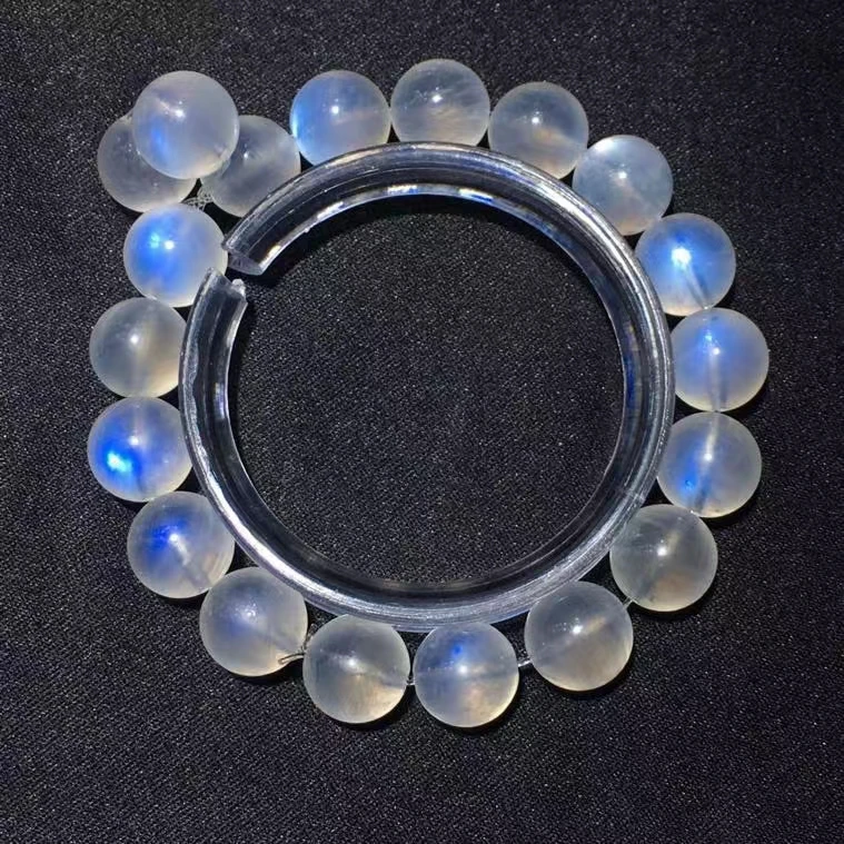 

Genuine Blue Light Natural Moonstone Bracelet 10.7mm Women Charm Stretch Crystal Clear Round Beads Bracelet AAAAA
