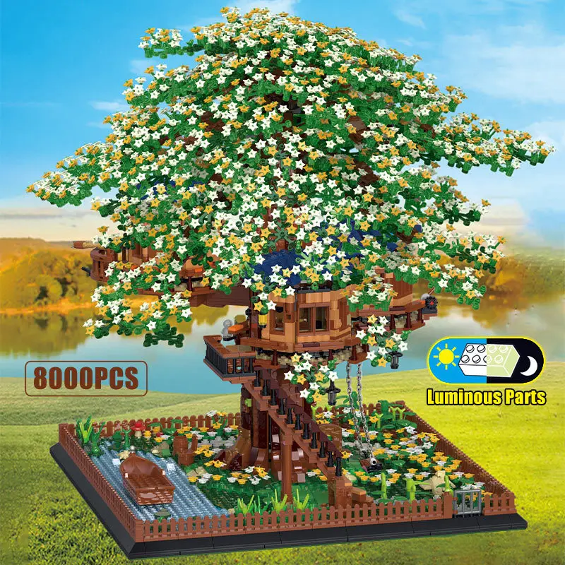 

8000PCS City Street View Tree House Model Building Blocks Creator Architecture With Lighting House DIY Bricks Toys Kids Gifts