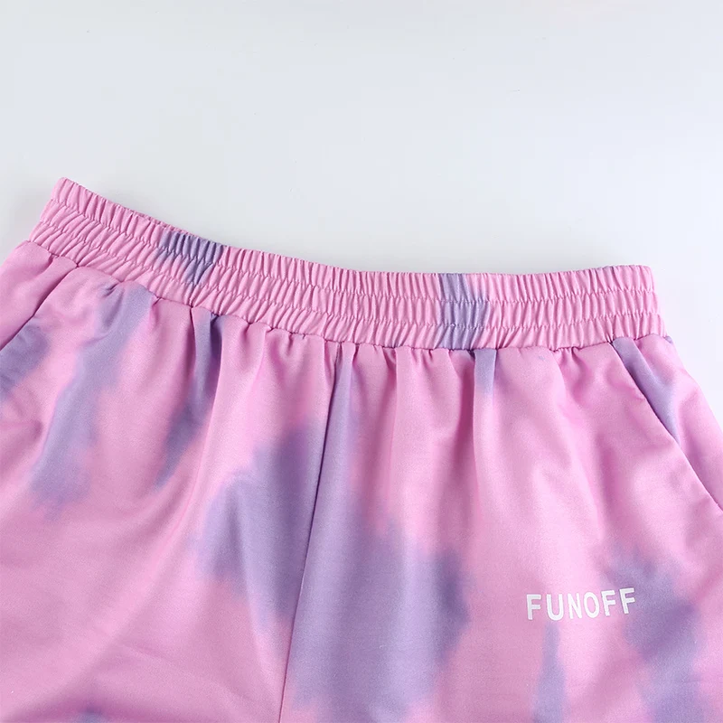 

Pink Tie Dye Print Casual Shorts Women Elastic High Waist Short Pants Laides Summer Casual Shorts Loose Fit 2020