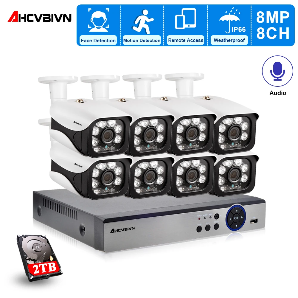 

CCTV Security Camera System Ultra HD 4K H.265 8MP Outdoor Indoor Waterproof Bullet POE Camera security system Kits