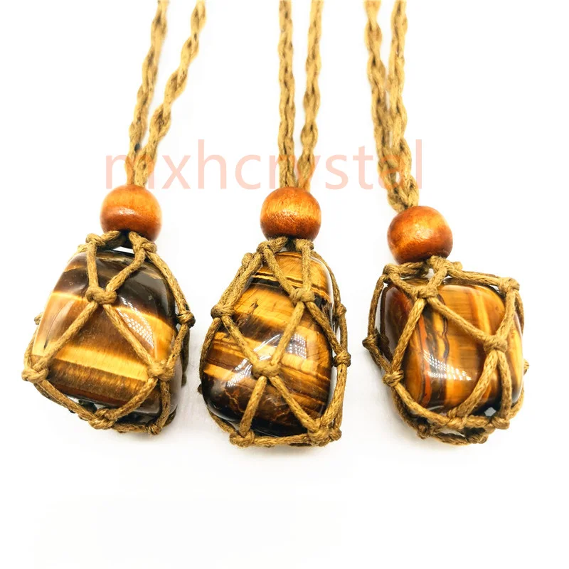 

Ожерелье с натуральным кристаллом и желтым гладким тигровым глазом, ожерелье с кулоном, очаровательные украшения ручной работы, ретро сетч...