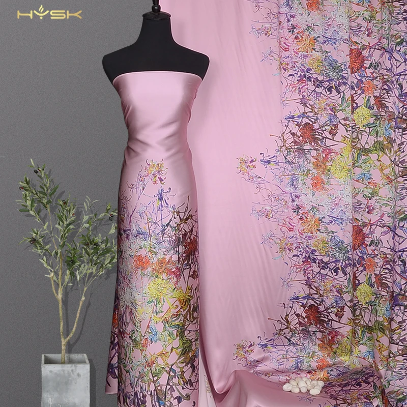 Шелковая атласная ткань HYSK 100%, винтажный цветочный глянцевый настоящий чистый китайский шармёз для платья Кафтан E2360