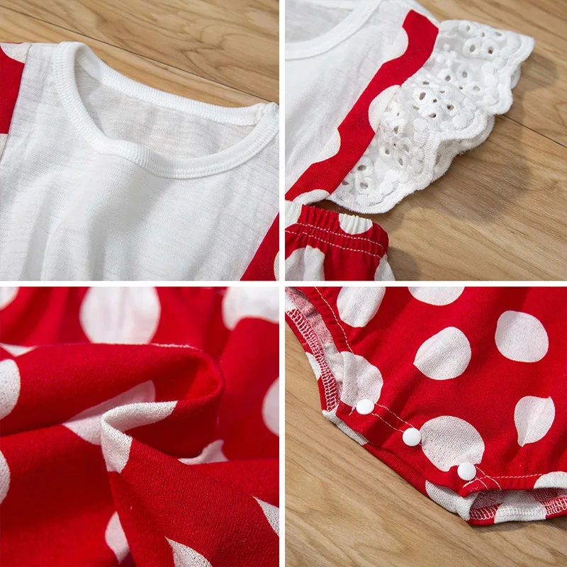 

Summer Newborn Baby Girl Short Sleeve Bodysuits Cute Polka-dot Cotton Jumpsuit + Bowknot Headband Outfit Set