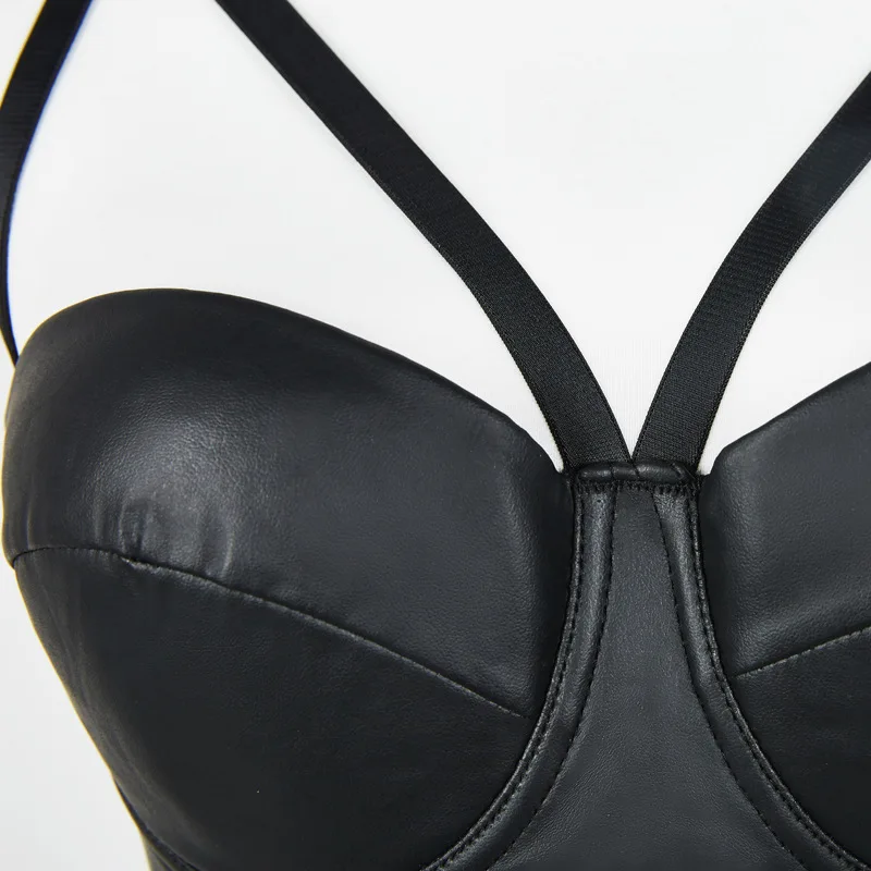 Wriufred PU leather sling tube top bra women large size bralette hollow out sexy underwear women's slim evening gown lingerie