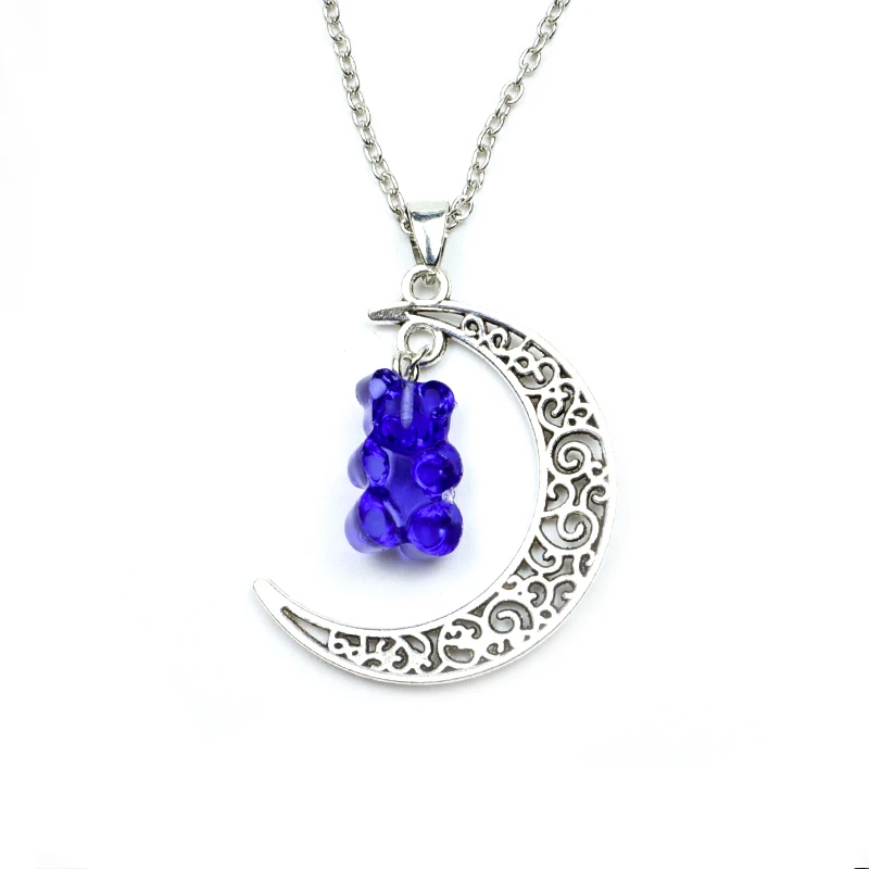 Милое ожерелье ярких цветов с медведем для женщин и мужчин луна стеклянная