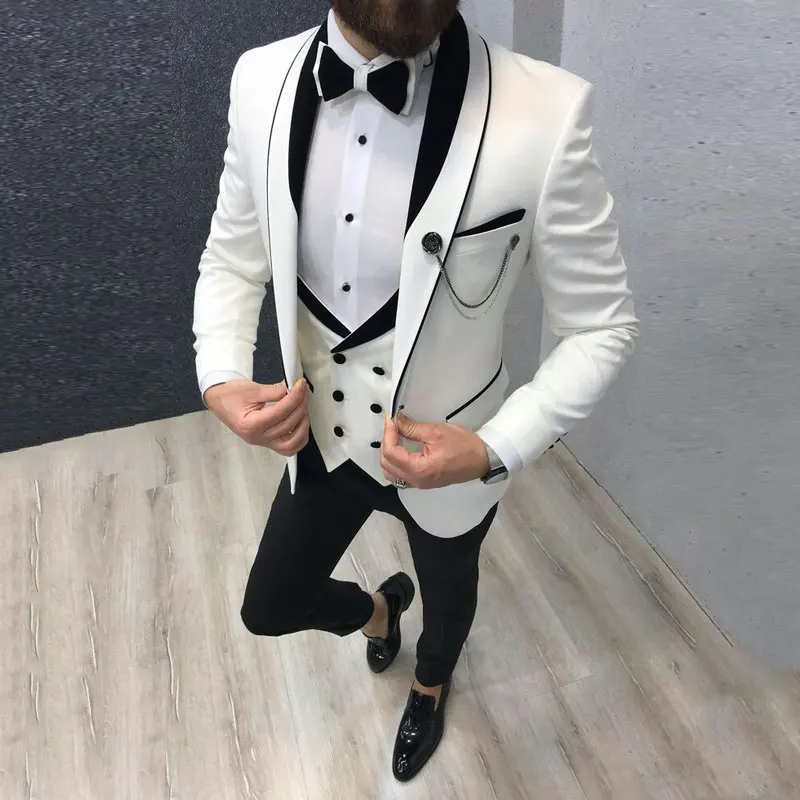 

2021 Men's Suit Fashion Formal Business Slim Fit 3-Pieces White Blazers Burgundy Pant Men's Tuxedo Wedding Men Suits Groom Suit