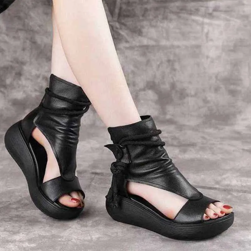 

Shoes For Women Ladies 2021 High Quality Soft Pu Leather High Heels Roman Women Sandals Platform Heighten Shoes Fashion Boots