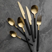 gold cutlery tableware spoon and fork knife sets dinnerware set black baby coffee spoon table service full tableware zero waste