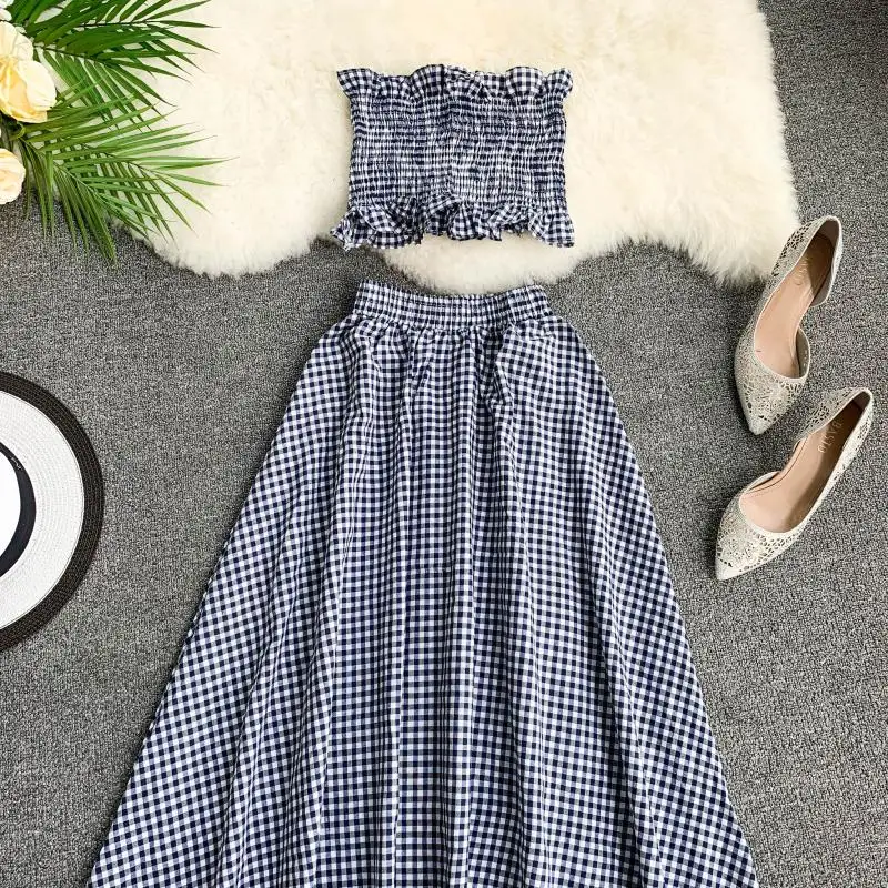 Новый корейский летний комплект из двух предметов Женский Топ без рукавов +