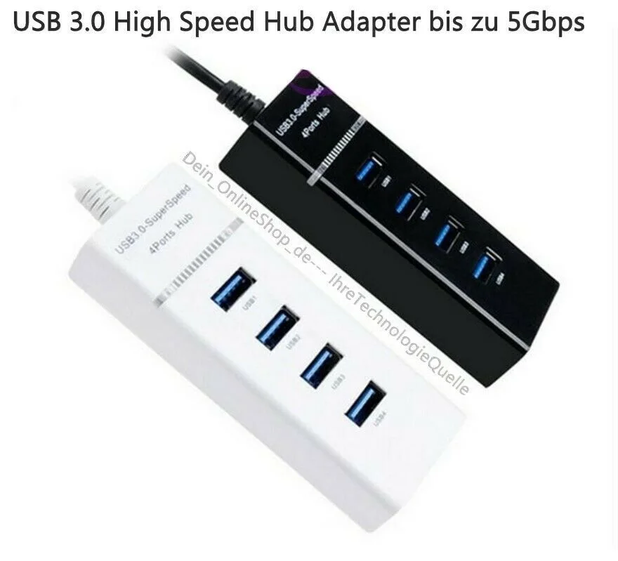 

USB 3.0 HUB 4 Port Adapter Notebook Laptop PC Macbook Schwarz/Weiß Super Speed