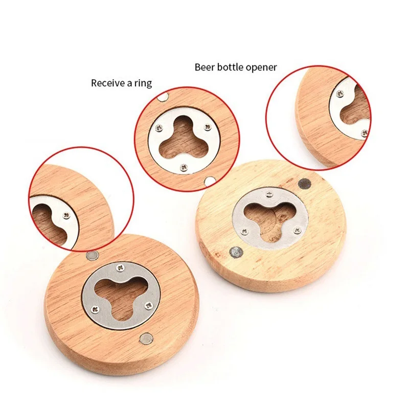 

300Pcs/lot Wooden Round Shape Bottle Opener Coaster Fridge Magnet Decoration Beer Bottle Opener Factory wholesale